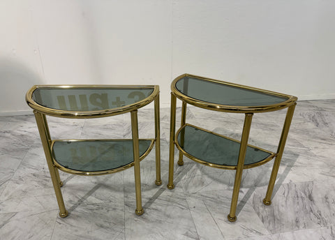 Set of Italian Brass and Smoked Glass Modular Side Tables, 1970s
