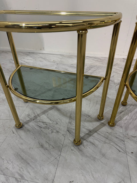 Set of Italian Brass and Smoked Glass Modular Side Tables, 1970s