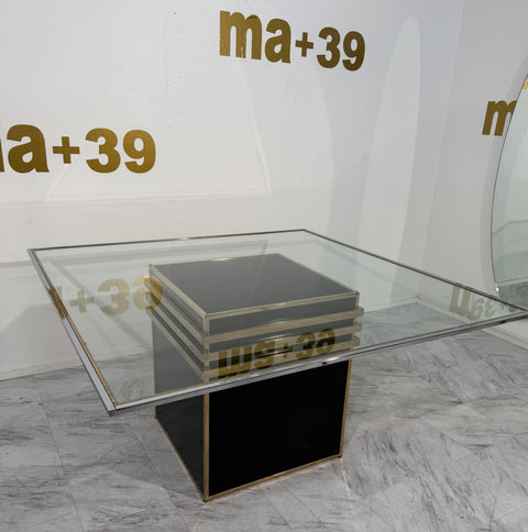 Romeo Rega Square Glass & Brass Dining Table, Italy, 1970s