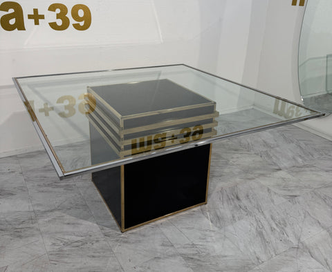 Romeo Rega Square Glass & Brass Dining Table, Italy, 1970s