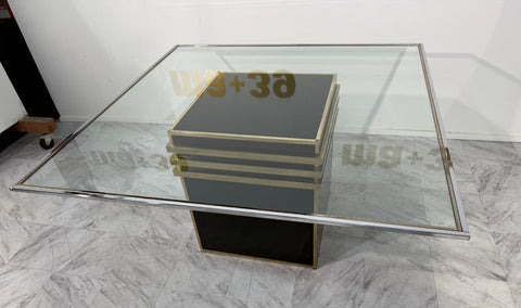 Romeo Rega Square Glass & Brass Dining Table, Italy, 1970s