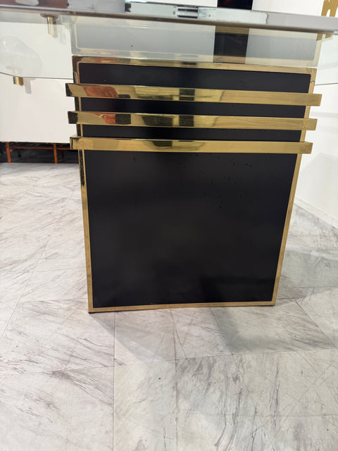 Romeo Rega Square Glass & Brass Dining Table, Italy, 1970s