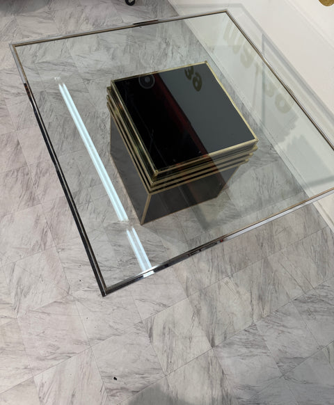 Romeo Rega Square Glass & Brass Dining Table, Italy, 1970s