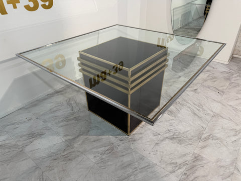 Romeo Rega Square Glass & Brass Dining Table, Italy, 1970s