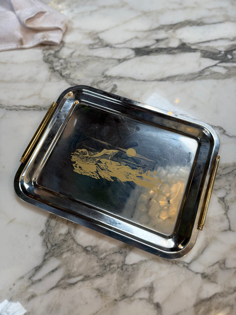 Vintage Silver Plated Serving Tray Scenic Motif