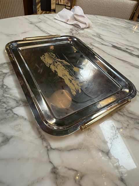 Vintage Silver Plated Serving Tray Scenic Motif