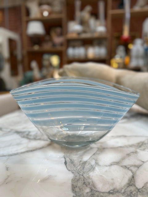Murano Art Glass Bowl with Blue Stripes