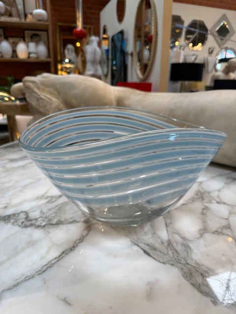 Murano Art Glass Bowl with Blue Stripes