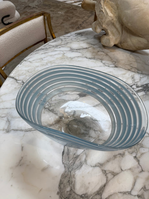 Murano Art Glass Bowl with Blue Stripes