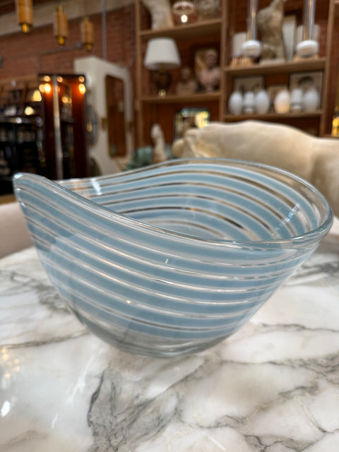 Murano Art Glass Bowl with Blue Stripes