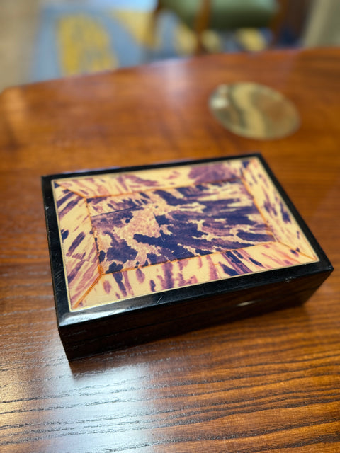 Vintage Tortoiseshell Inlay Wooden Box