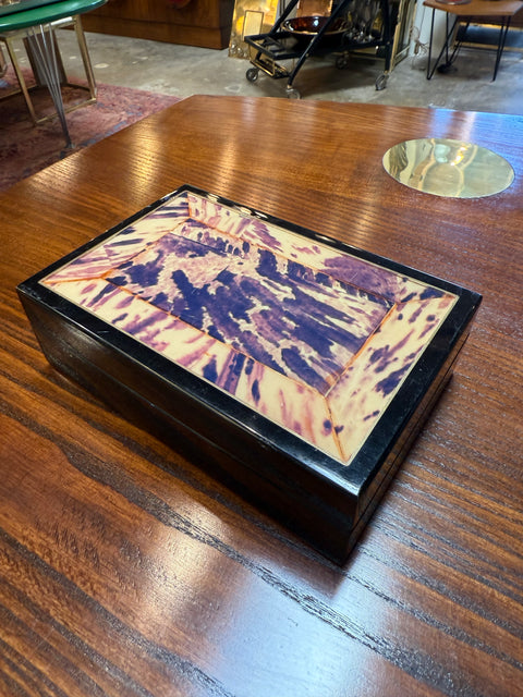 Vintage Tortoiseshell Inlay Wooden Box