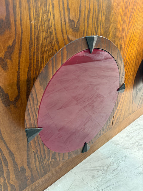 Italian Mid-Century Modern Sideboard with Travertine Top & Circular Red Accents, 1970s