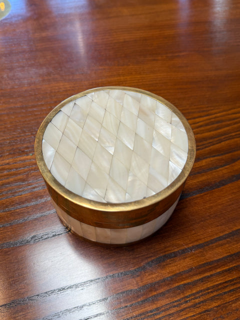 Brass and Mother-of-Pearl Inlay Round Box