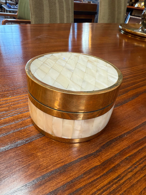 Brass and Mother-of-Pearl Inlay Round Box