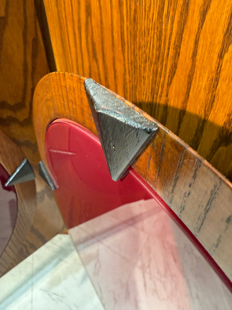 Italian Mid-Century Modern Sideboard with Travertine Top & Circular Red Accents, 1970s