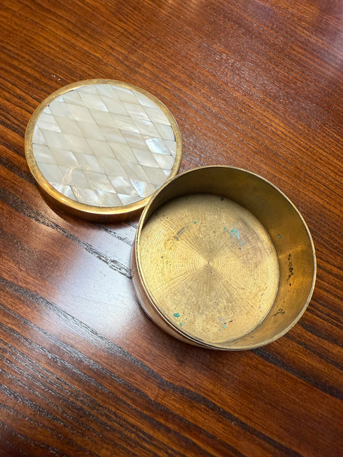 Brass and Mother-of-Pearl Inlay Round Box