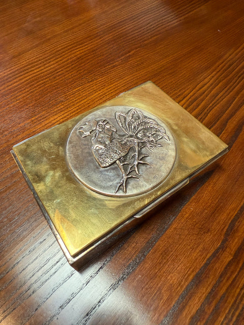 Brass and Silver Embossed Box with Bird Motif