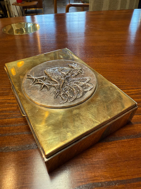 Brass and Silver Embossed Box with Bird Motif
