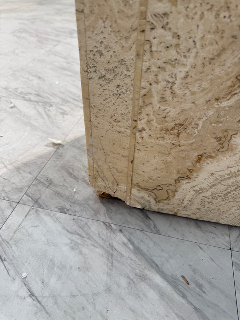 Italian Console Table with Travertine Base and Ancient Column Fragment