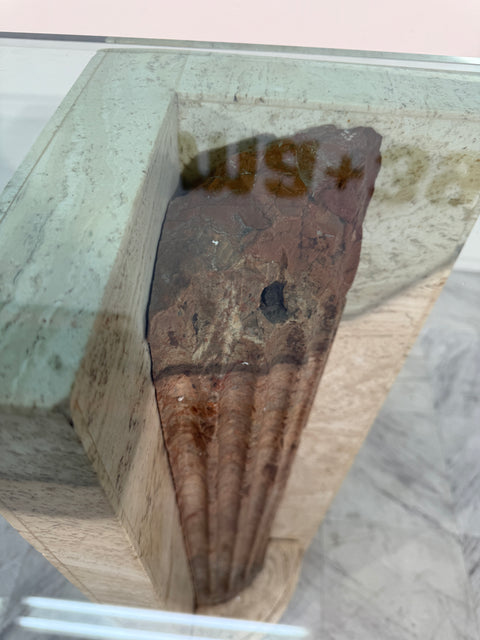 Italian Console Table with Travertine Base and Ancient Column Fragment