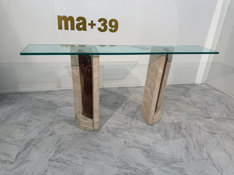 Italian Console Table with Travertine Base and Ancient Column Fragment
