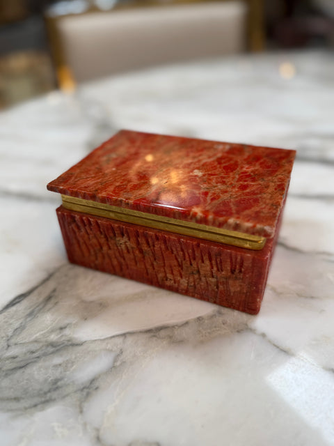 Vintage Red Onyx Stone Jewelry or Trinket Box