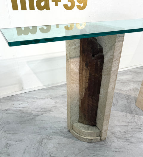 Italian Console Table with Travertine Base and Ancient Column Fragment