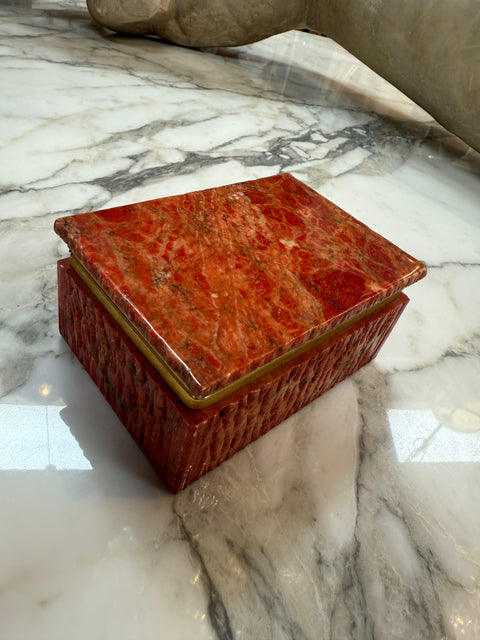Vintage Red Onyx Stone Jewelry or Trinket Box