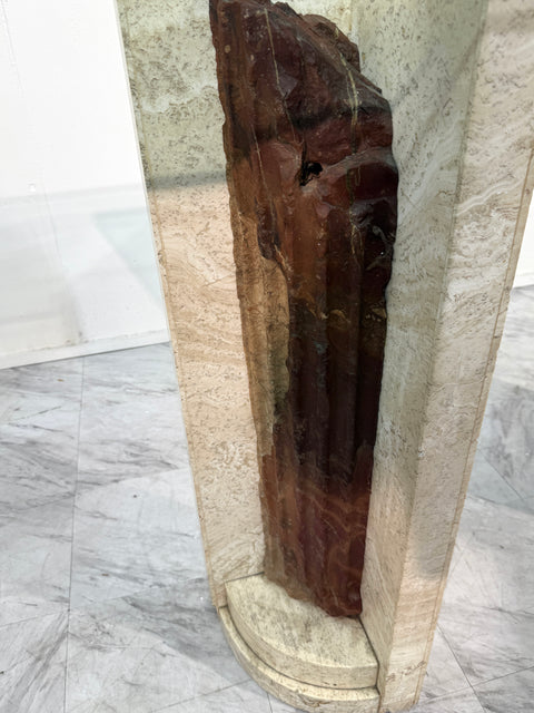 Italian Console Table with Travertine Base and Ancient Column Fragment