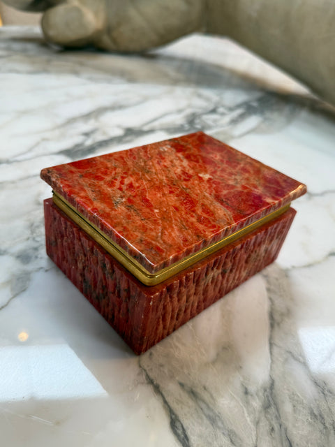 Vintage Red Onyx Stone Jewelry or Trinket Box