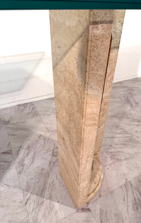 Italian Console Table with Travertine Base and Ancient Column Fragment