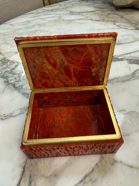 Vintage Red Onyx Stone Jewelry or Trinket Box