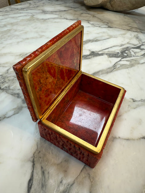 Vintage Red Onyx Stone Jewelry or Trinket Box