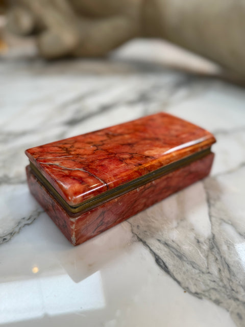 Vintage Red Marble Stone Jewelry or Trinket Box