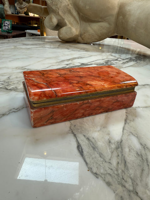 Vintage Red Marble Stone Jewelry or Trinket Box