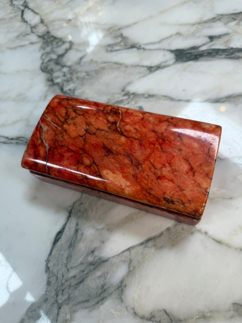 Vintage Red Marble Stone Jewelry or Trinket Box