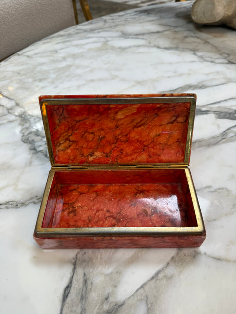 Vintage Red Marble Stone Jewelry or Trinket Box