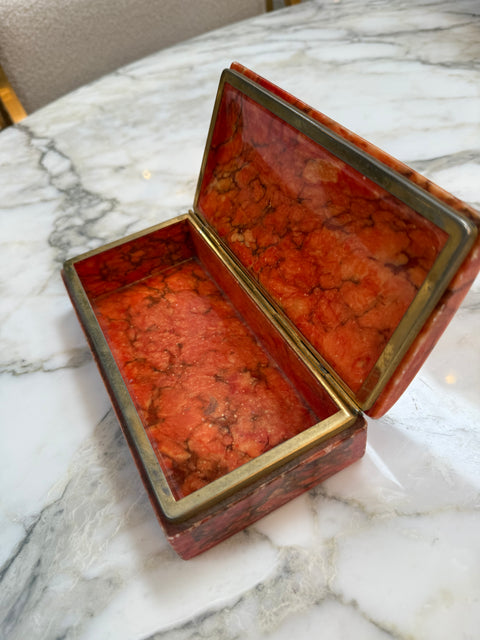 Vintage Red Marble Stone Jewelry or Trinket Box