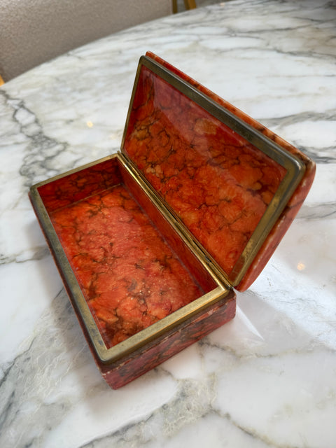 Vintage Red Marble Stone Jewelry or Trinket Box