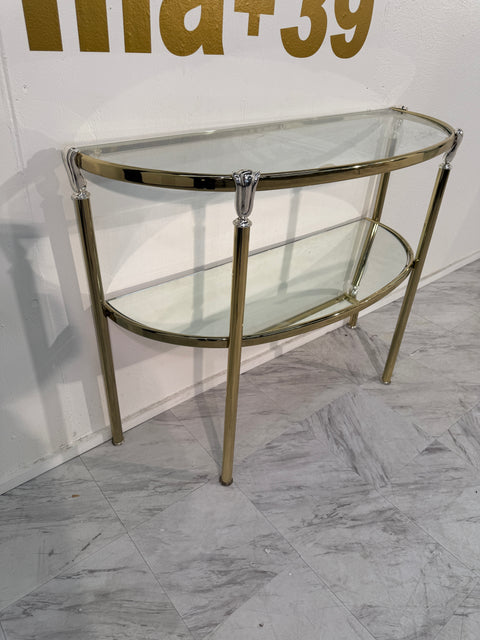Italian Brass and Glass Console with Matching Mirror, 1970s