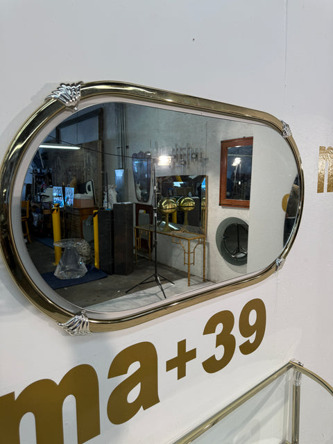 Italian Brass and Glass Console with Matching Mirror, 1970s