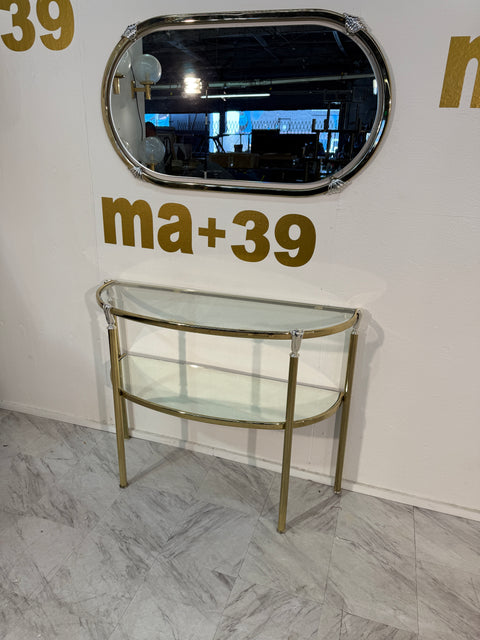 Italian Brass and Glass Console with Matching Mirror, 1970s