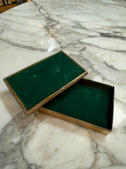Vintage Green Stone and Brass Inlay Box