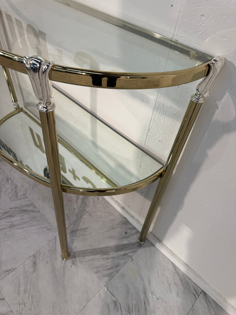 Italian Brass and Glass Console with Matching Mirror, 1970s