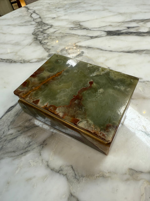 Green Onyx Stone Jewelry or Trinket Box with Natural Veining
