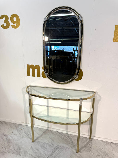 Italian Brass and Glass Console with Matching Mirror, 1970s