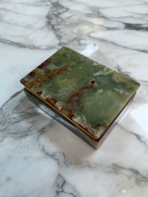 Green Onyx Stone Jewelry or Trinket Box with Natural Veining