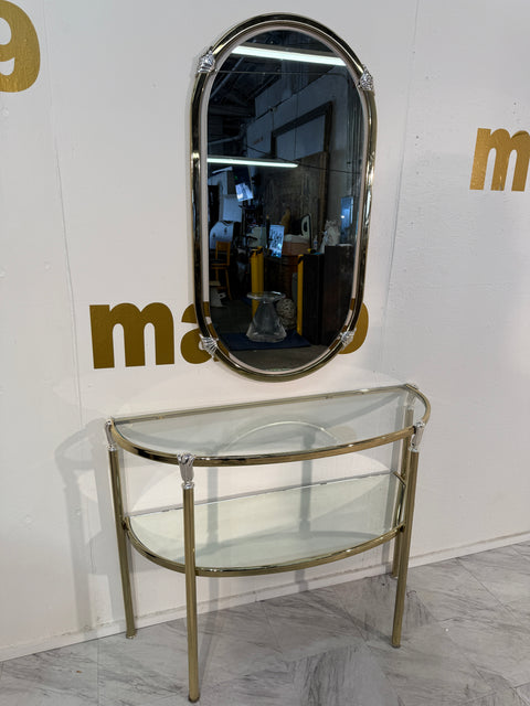 Italian Brass and Glass Console with Matching Mirror, 1970s