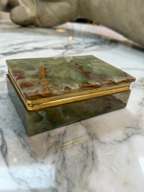 Green Onyx Stone Jewelry or Trinket Box with Natural Veining